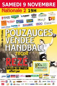 Handball Nationale 2 Pouzauges reçoit Rezé. Le samedi 9 novembre 2013 à Pouzauges. Vendee.  19H00